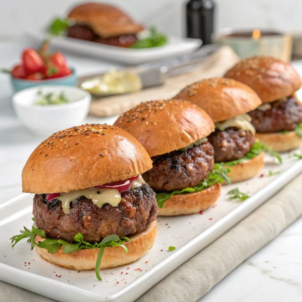 Prepared Canadian Prime beef burgers ready to share